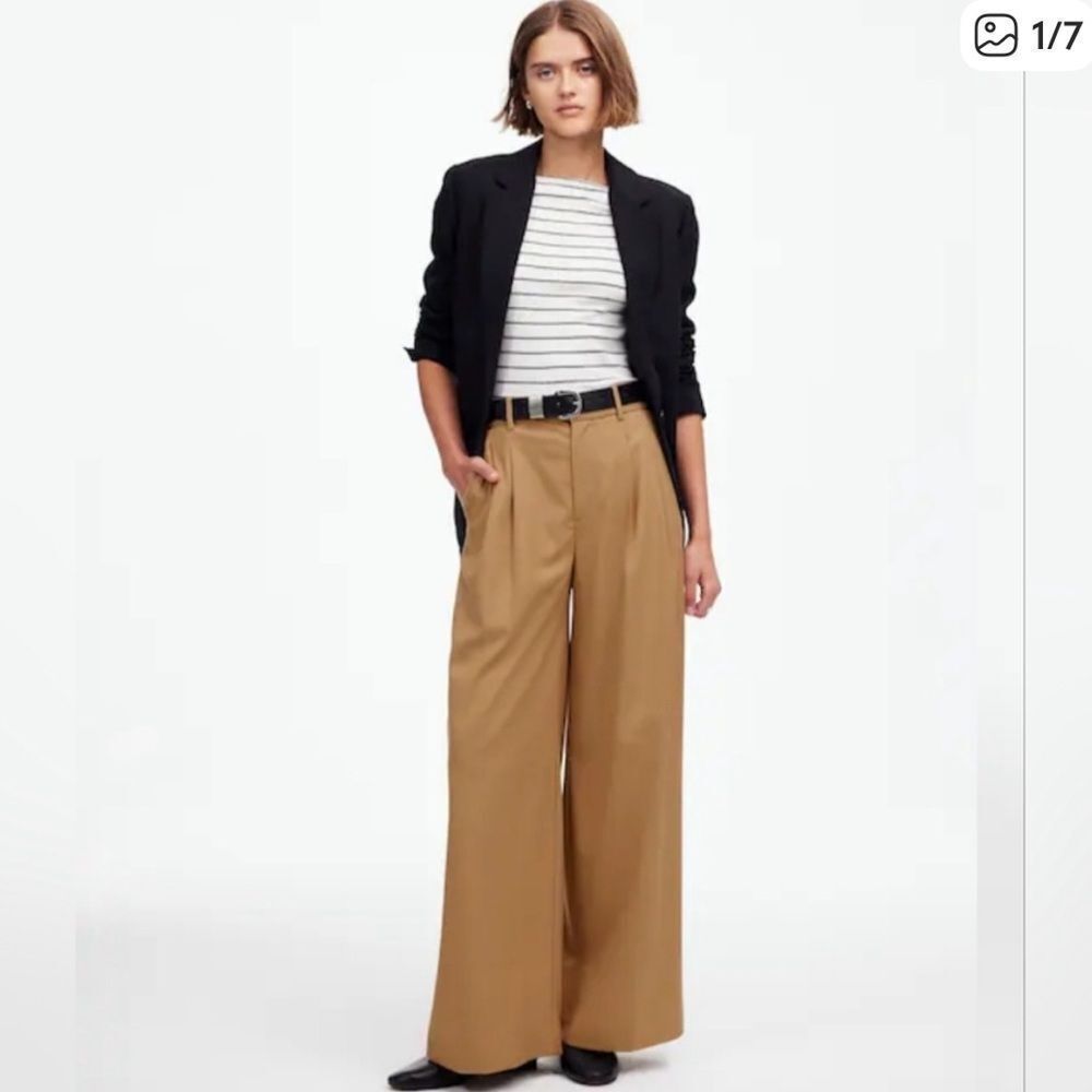 Madewell The Harlow Super Wide Leg Trouser Pant Beige Tan Womens 12